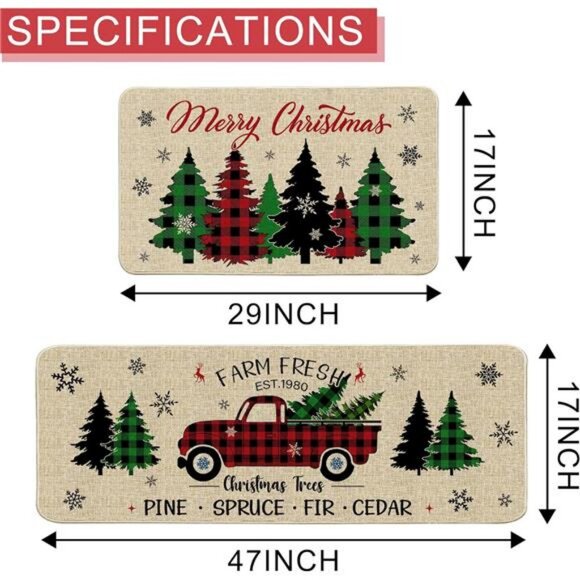 Christmas Kitchen Mats Set of 2, Christmas Kitchen Rugs and Mats Farmhouse - Picture 3 of 7